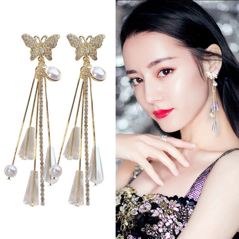 Bông tai mặt hình bướm đính đá lấp lánh thời trang dành cho nữ