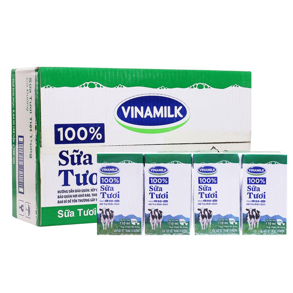 1Thùng Sữa Tươi Vinamilk 100% 48 hộp x 110ml hàng tặng 6 hộp 1 thùng
