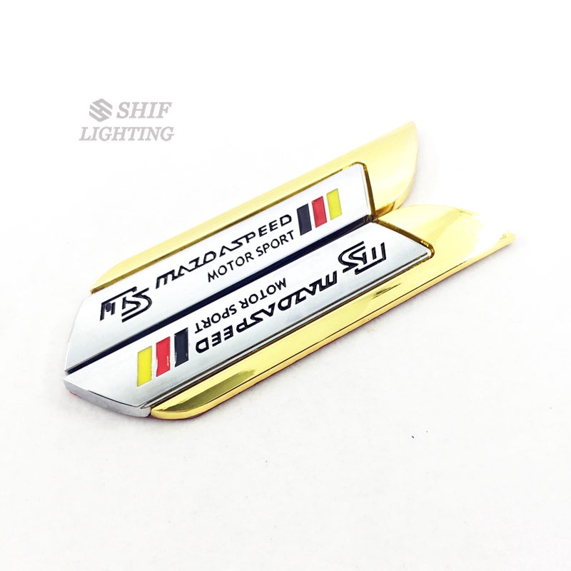 2 x Gold Metal MS MAZDA SPEED Logo Car Auto Body Fender Decorative Emblem Badge Decal Sticker For MAZDA