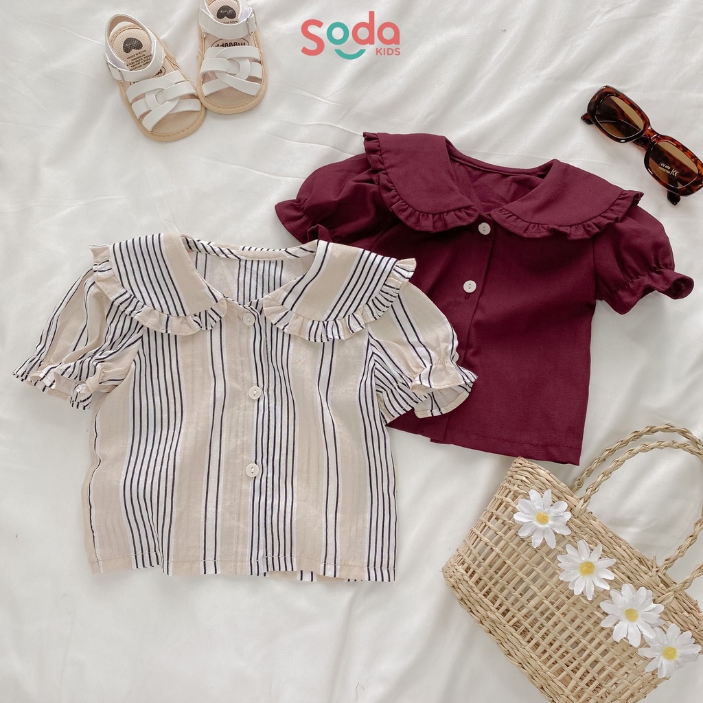 Áo sơ mi bé gái SODA KIDS thiết kế cổ bèo,chất liệu linen Hàn Quốc