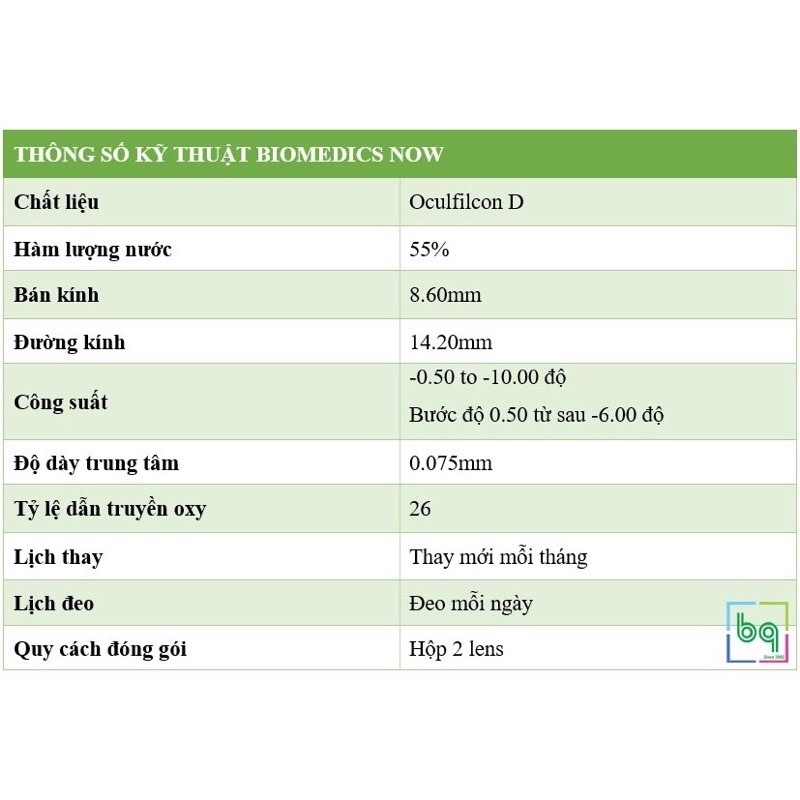 Tặng ngâm (8.6/14.2) Kính áp tròng 1 tháng cận (0&gt;10) BIOMEDICS NOW (USA) Biomedic