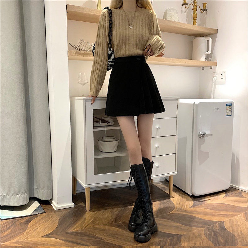 Chân váy chữ A Xiaozhainv xếp ly lưng cao phong cách Hàn Quốc trẻ trung dành cho nữ