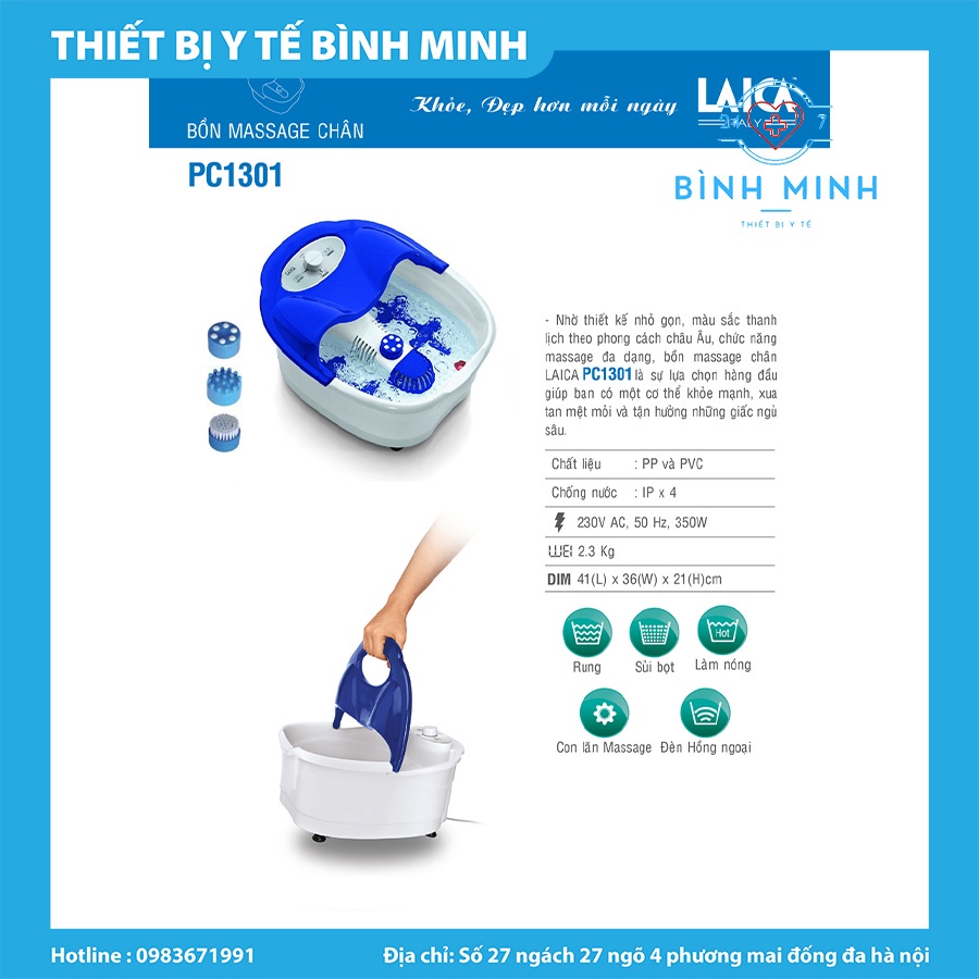 Bồn/Máy/Chậu Ngâm Chân Massage Hồng Ngoại Cắm Điện LAICA PC1301 BH 12 Tháng