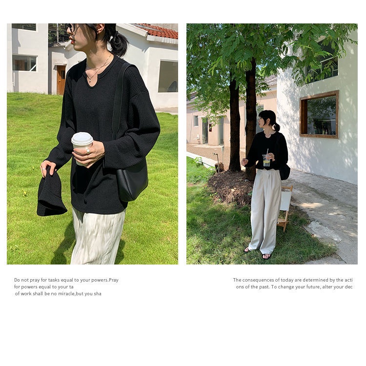 Áo thun dài tay cổ chữ u thiết kế mới thời trang dành cho nữ