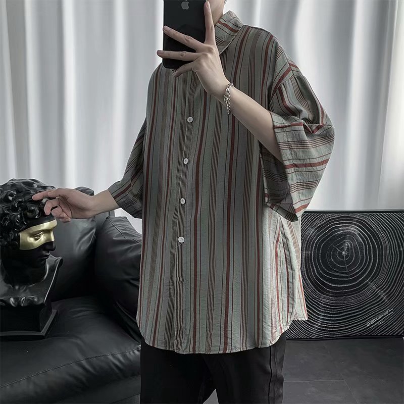 Áo thời trang họa tiết sọc ngắn tay cho nam