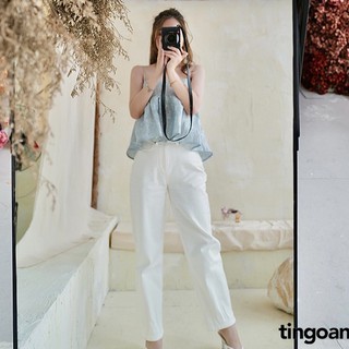 TINGOAN® - Quần cullotes bò trắng DUA LIPA JEANS/WH