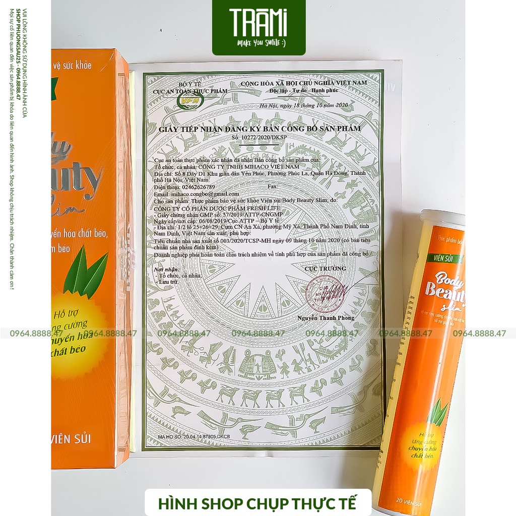 [CHÍNH HÃNG] Viên Sủi Giảm Cân Body Beauty Slim, Mẫu Mới Hộp 20 Viên, Đánh Bay Mỡ Thừa, Giảm Cân Hiệu Quả