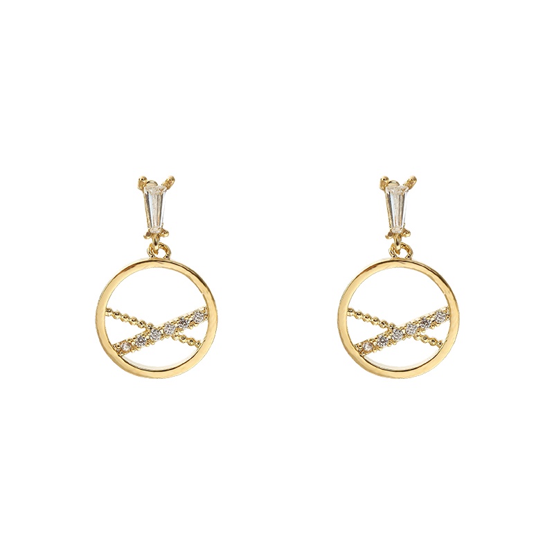 Bông Tai Hình Tròn Màu Vàng / Bạc Đính Đá Zircon Thời Trang Sang Trọng