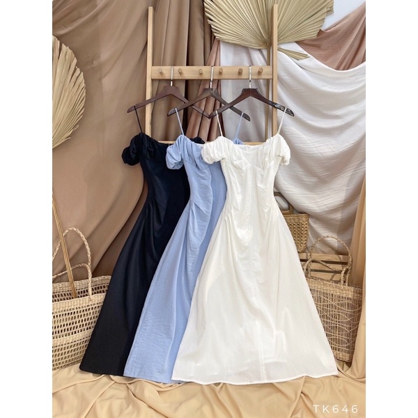 Đầm 2 dây rớt vai trễ vai tiểu thư, sang chảnh, nhẹ nhàng Sun Fashion