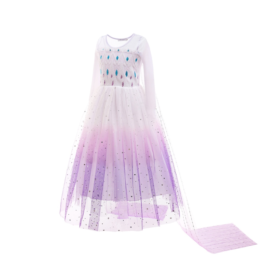 Váy elsa cho bé gái 3-10 tuổi Frozen 2 mẫu váy tay dài kèm tà dài cho bé