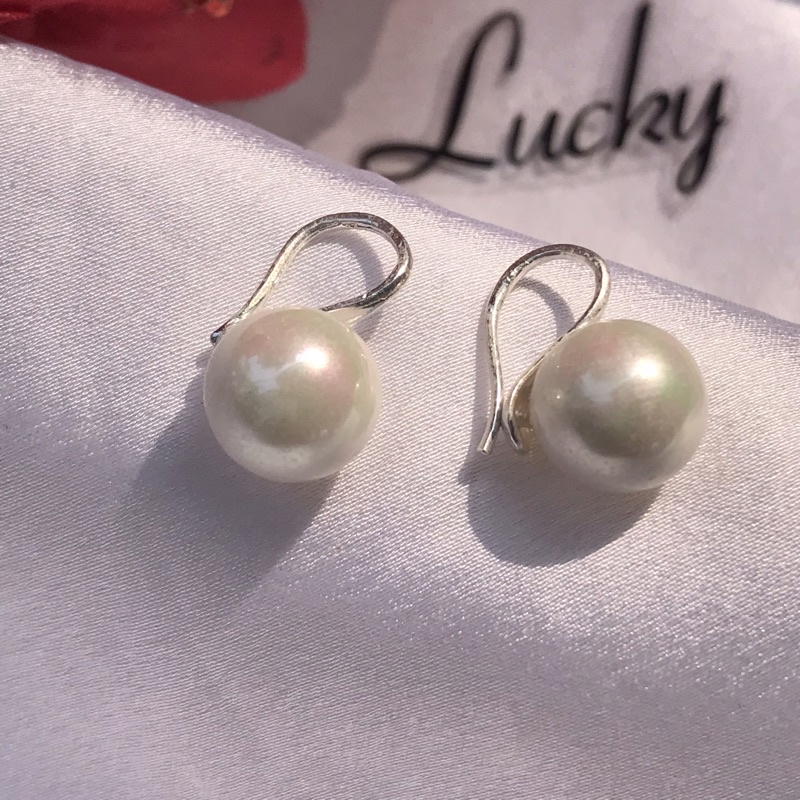 Bông tai bạc móc viên Ngọc trai nhân tạo | Khuyên tai bạc mix viên trai 8-10ly| Lucky Silver