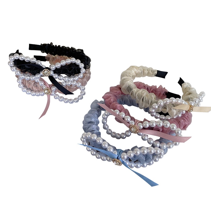 Băng Đô Nơ Lưới Đính Ngọc Trai Xinh Xắn Hàng Mới