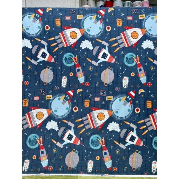 vải chuyên may ga gối cao cấp cotton lụa Hàn Quốc mẫu vũ trụ mới dành cho bé trai