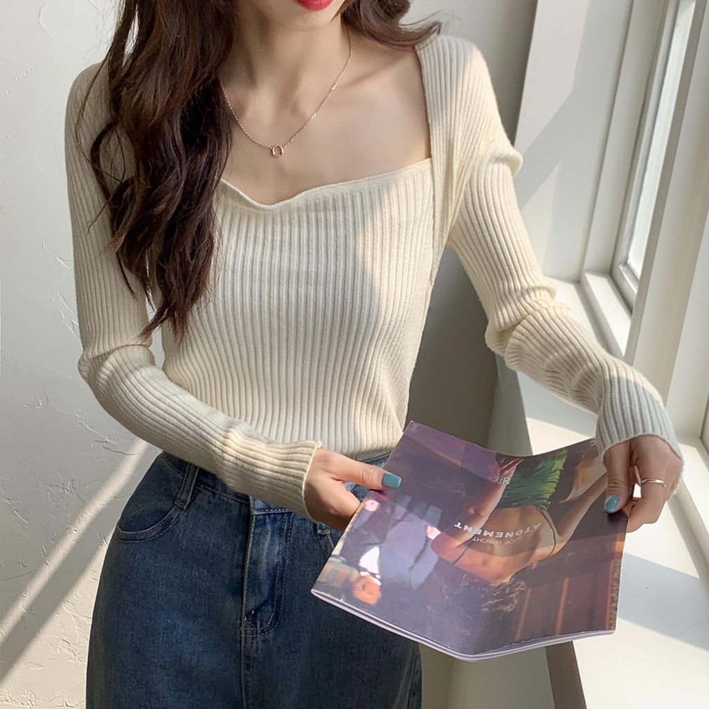 Áo dệt kim màu sắc đơn giản phong cách Hàn Quốc