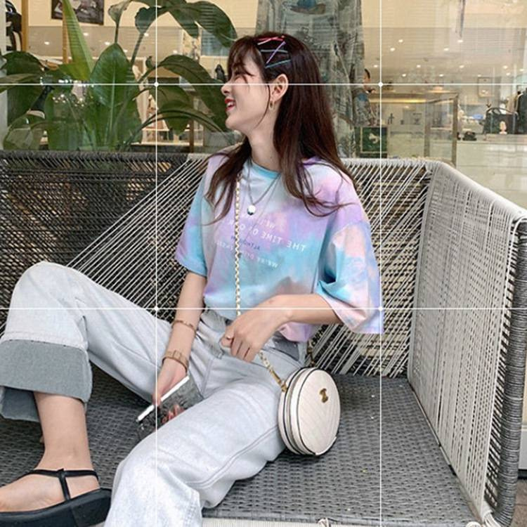 🌺 This year's popular tie dyeing element store manager recommended 💖 Korean students 慵 short t rainbow loose female long section T-staining letter print female top [Spot 1511]