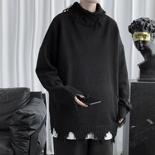 Áo Sweater Cổ Lọ Dáng Rộng Phối Rách Kiểu Hip-Hop Nhật Bản Thời Trang Thu Đông Cho Nam