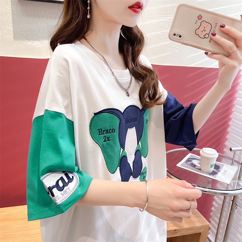 Áo thun ZHELIHANGFEI cotton tay ngắn size lớn in họa tiết hoạt hình phong cách Hàn Quốc thời trang cho nữ