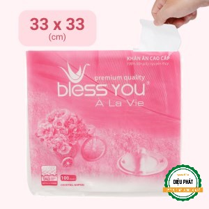 ⚡️ Giấy Vuông, Khăn Giấy Ăn Bless You À La Vie 1 Lớp Gói 100 Tờ 33cm x 33cm