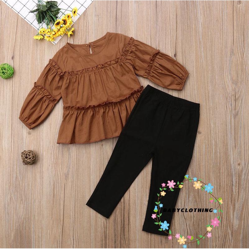 Set áo tay dài xếp ly + quần legging kiểu dáng xinh xắn dành cho bé gái