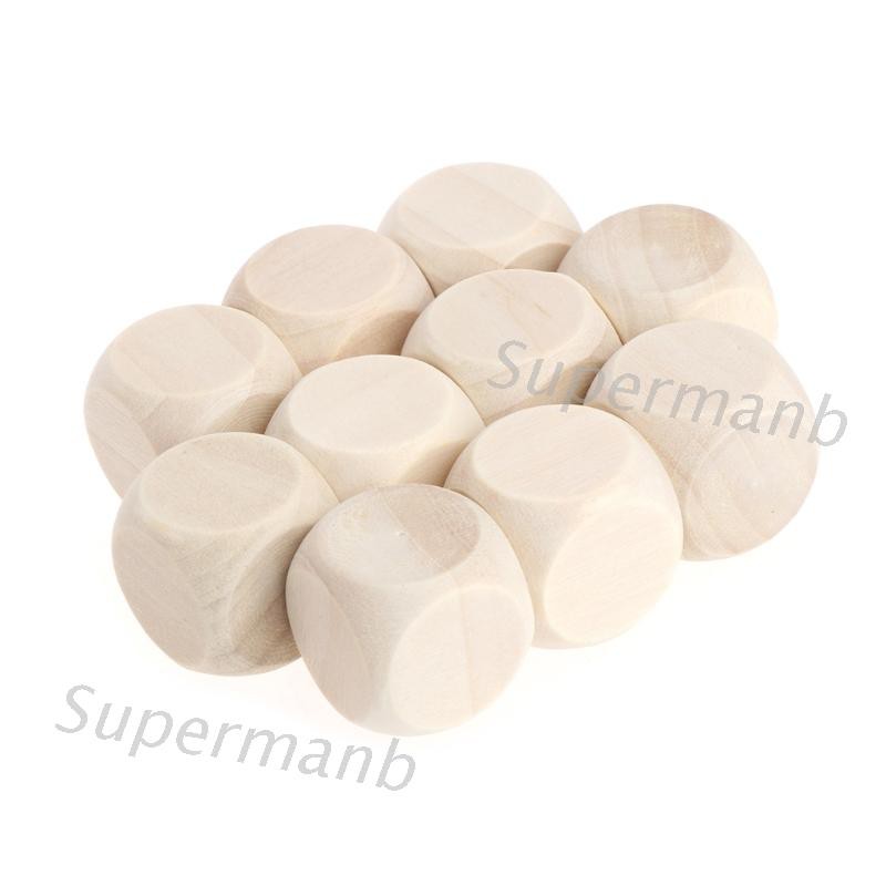 SUP 10pcs 6 Sided Blank Wood Dice Party Family DIY Games Printing Engraving Kid Toys