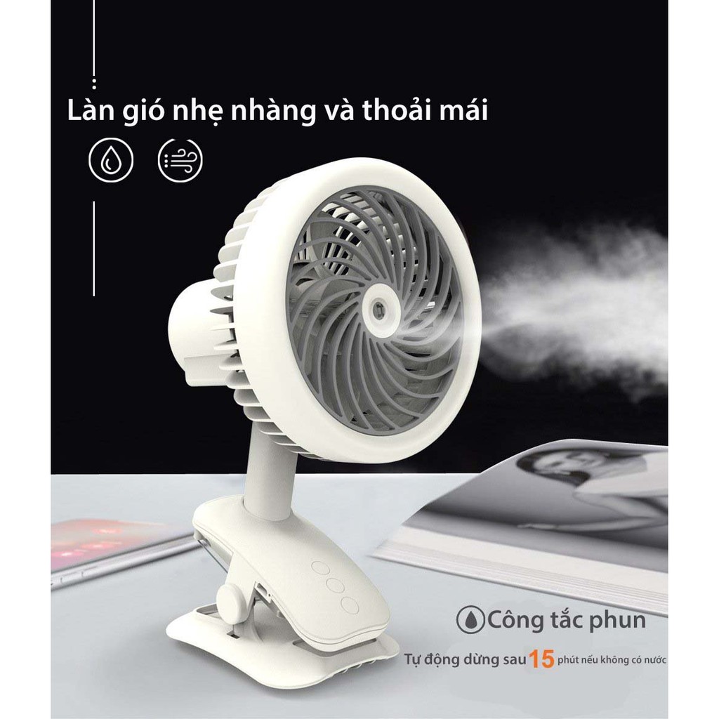 Quạt phun sương mini kẹp bàn CLIP FAN 3 chế độ quạt phun sương tích điện đa năng | BigBuy360 - bigbuy360.vn