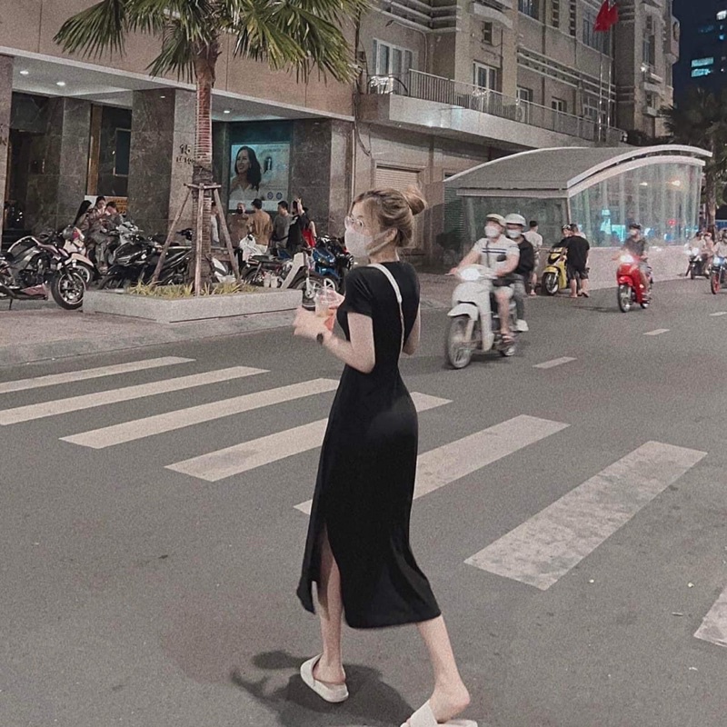 Cực hót - Váy len tăm dáng dài xẻ tà siêu tôn dáng