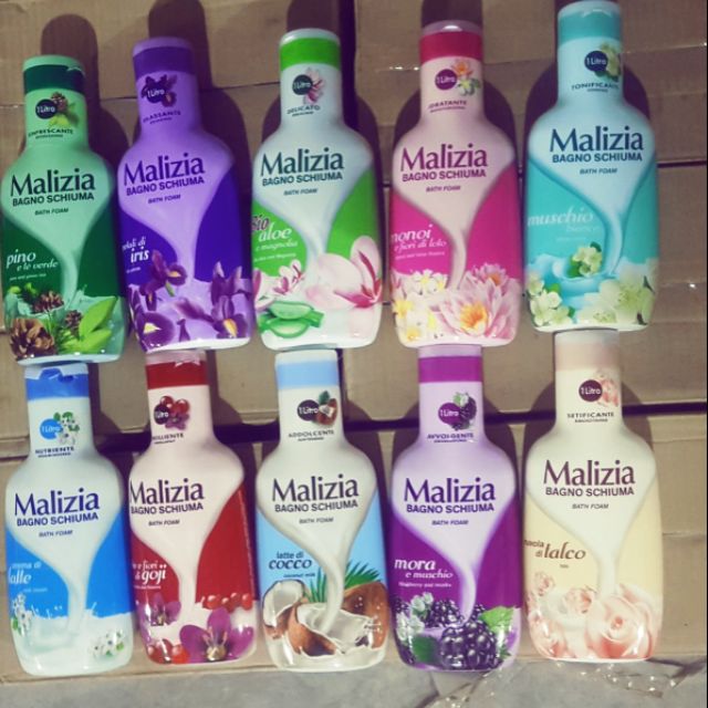 SỮA TẮM MALIZIA 1 LÍT NHIỀU MÙI HƯƠNG HOA NHẬP KHẨU Ý