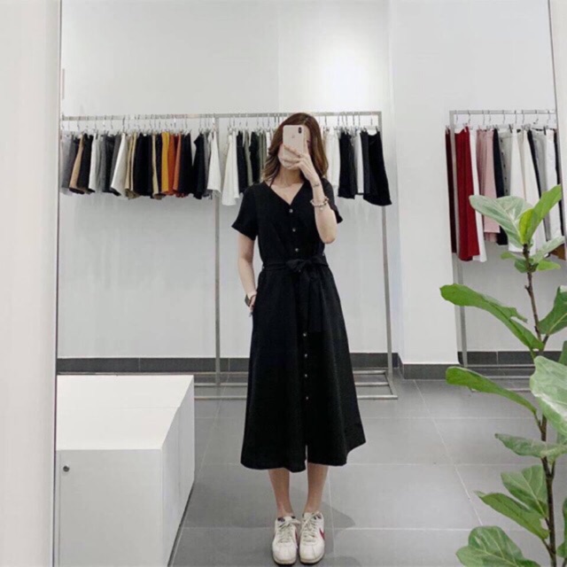 Đầm maxi công sở basic phong cách đơn giản nhẹ nhàng, Váy maxi công sở cổ tim đen, hồng, vàng