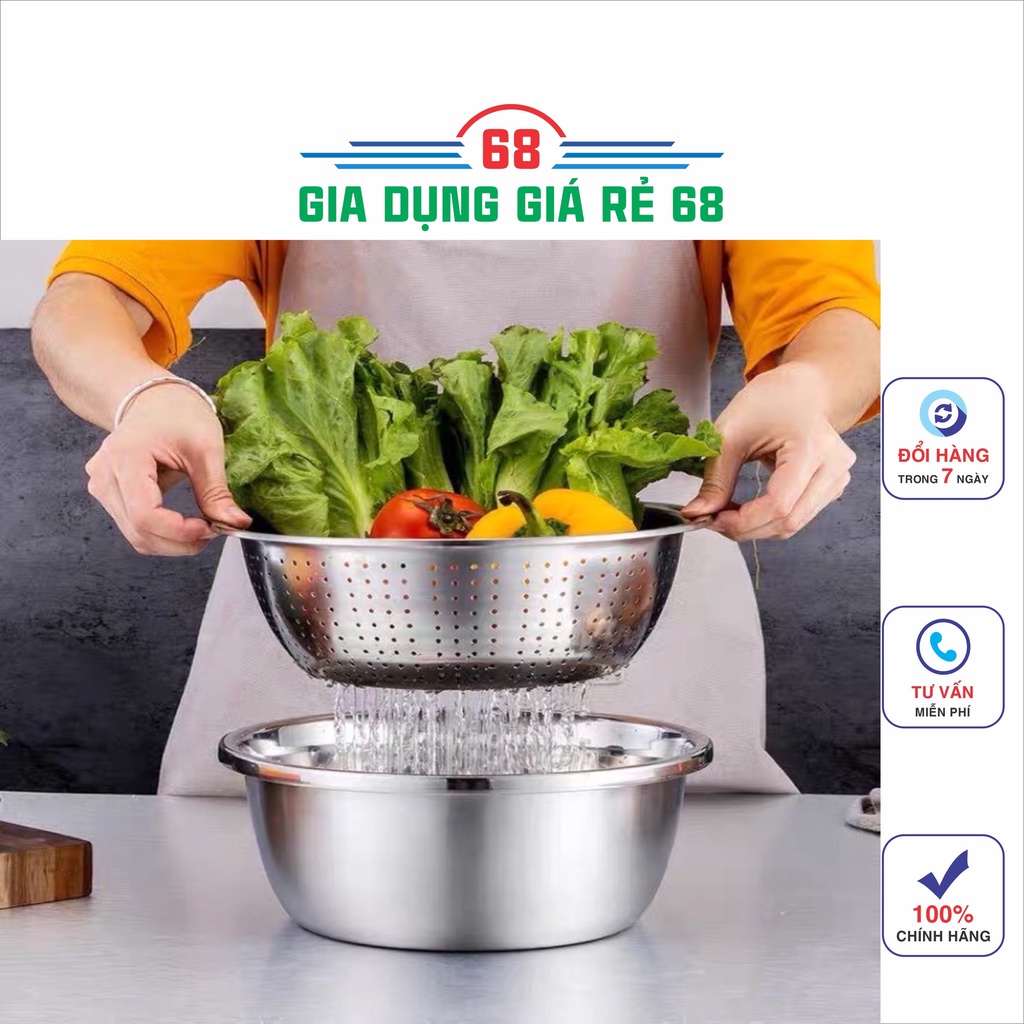 Rổ nạo rau củ kiêm rổ và chậu inox cao cấp đa năng,tiện lợi dùng nhà bếp