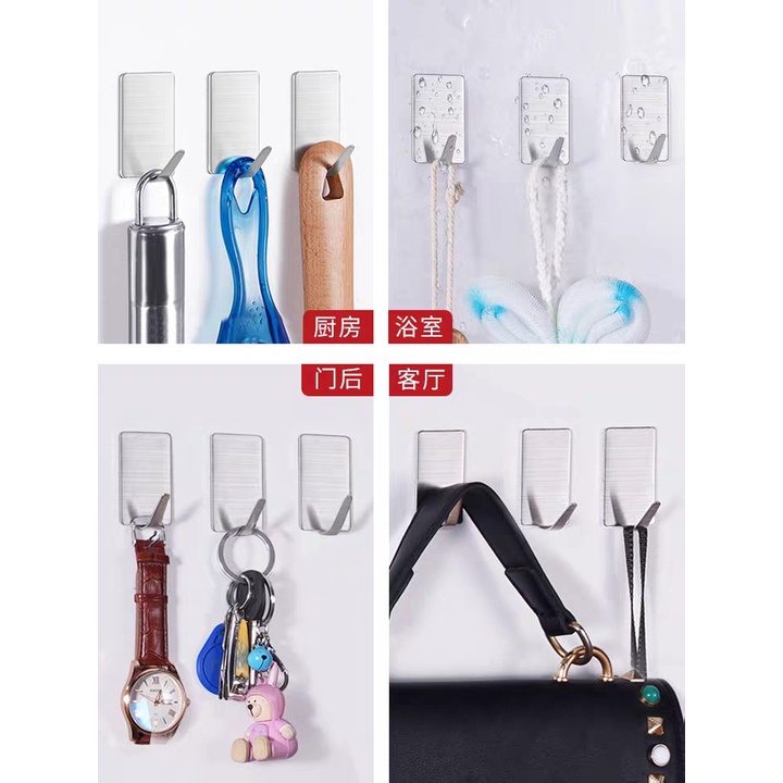 Combo 10 móc dán tường nhà bếp/nhà tắm sử dụng keo 3M chất liệu Inox 304 – Móc 08