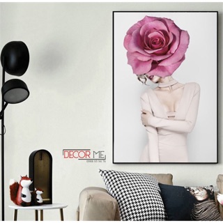 Tranh canvas 3D  cô gái và hoa - kèm viền khung