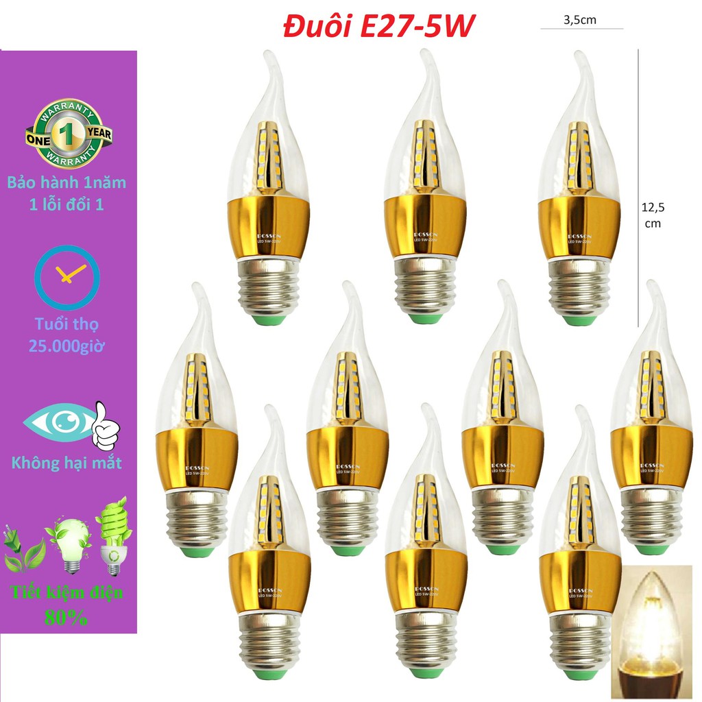 Bộ 10 bóng đèn LED nến 5W E27 - Ánh sáng vàng