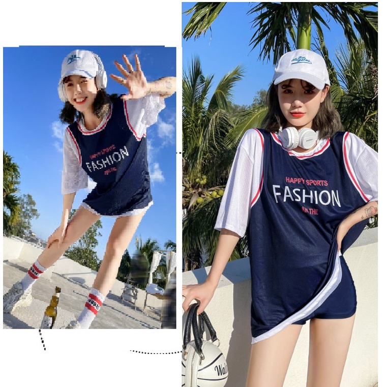 Bộ đồ bơi nữ 3 chi tiết áo lưới phong cách thể thao chất thun đẹp Happy Sport Fashion