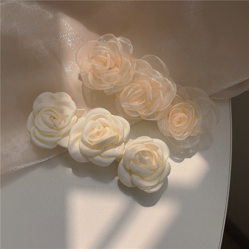 Kẹp Tóc Hoa Trà Trắng Phối Ren Phong Cách vintage Thanh Lịch Cho Nữ