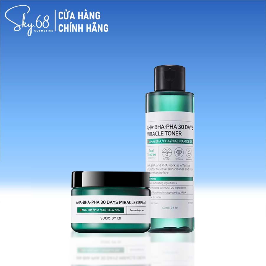 Combo 2 sản phẩm Toner + Kem giảm mụn Some By Mi AHA-BHA-PHA 30 Days Miracle Toner Cream (Toner + kem)