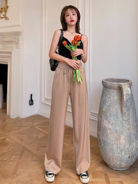 Quần suông lưng thun ống rộng lụa satin cao cấp | BigBuy360 - bigbuy360.vn
