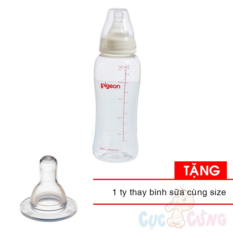 Bình sữa Pigeon Streamline 150ml/250ml (phiên bản mới) nhựa PP, cổ nhỏ Tặng 1 ty cùng size