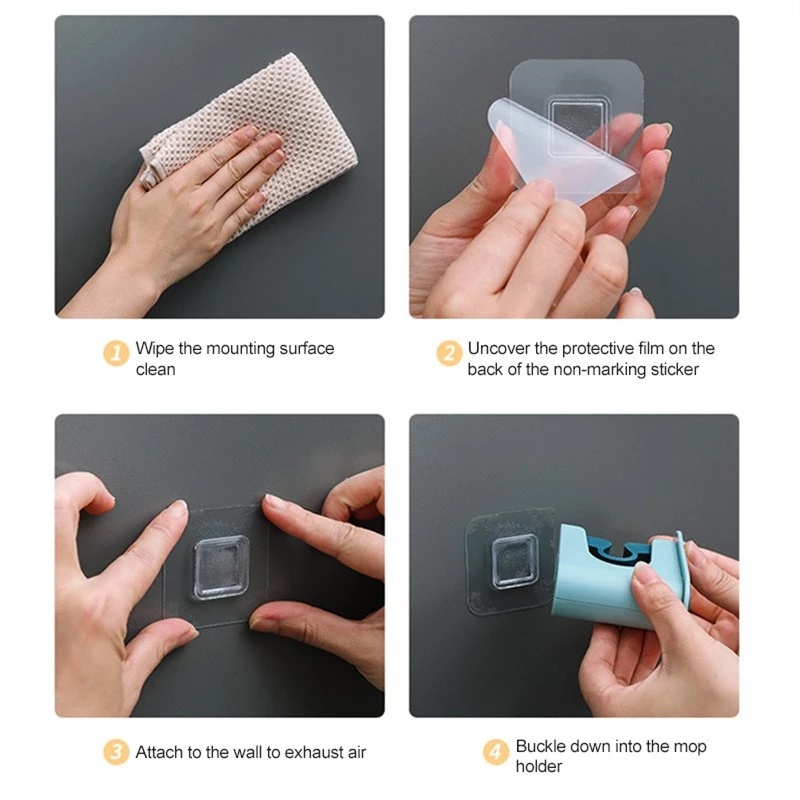 1 Giá Đỡ Cây Lau Nhà + Kẹp Treo Cây Lau Nhà Tiết Kiệm Không Gian Không Để Lại Dấu Tiện Dụng