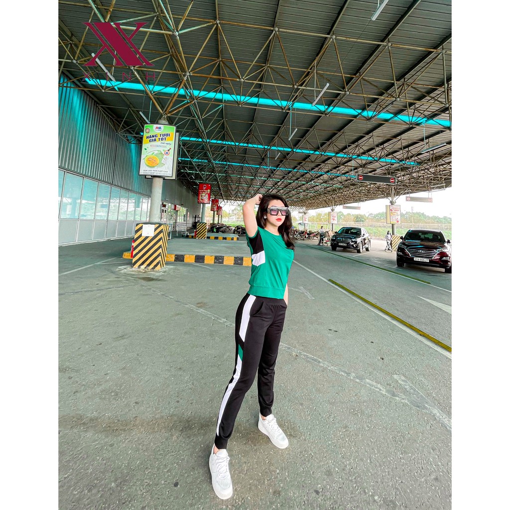 Set bộ đồ thể thao nữ Xinh - chất cotton trơn can sườn cổ tròn quần dài tay cộc - X395