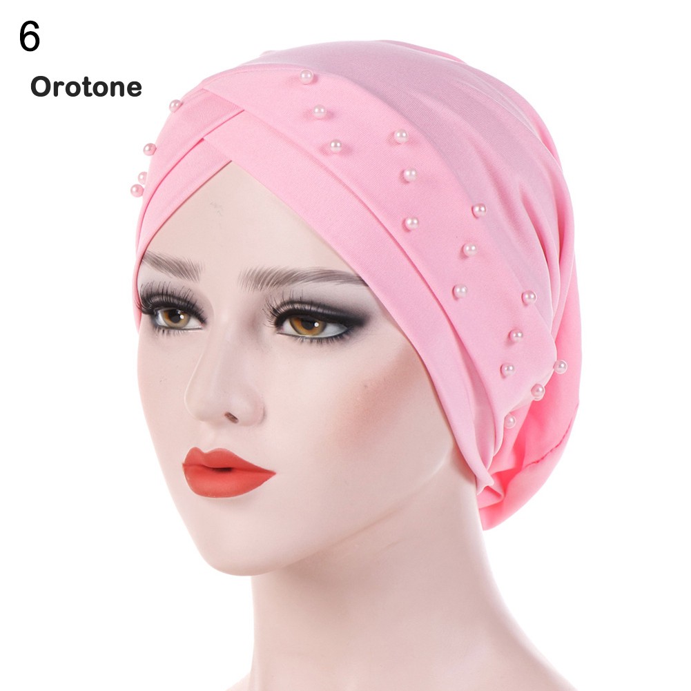 ♌ Or Women Beads Elastic Turban Hat Muslim Cancer Chemo Cap Hijab Head Wrap