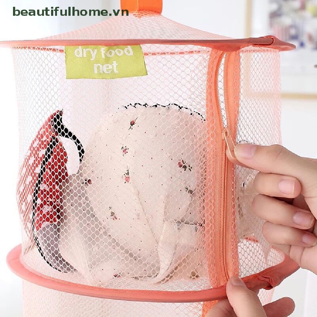 [beautifulhome] Giỏ Lưới Treo Phơi Đồ 3 Tầng Có Khóa Kéo [beauty]