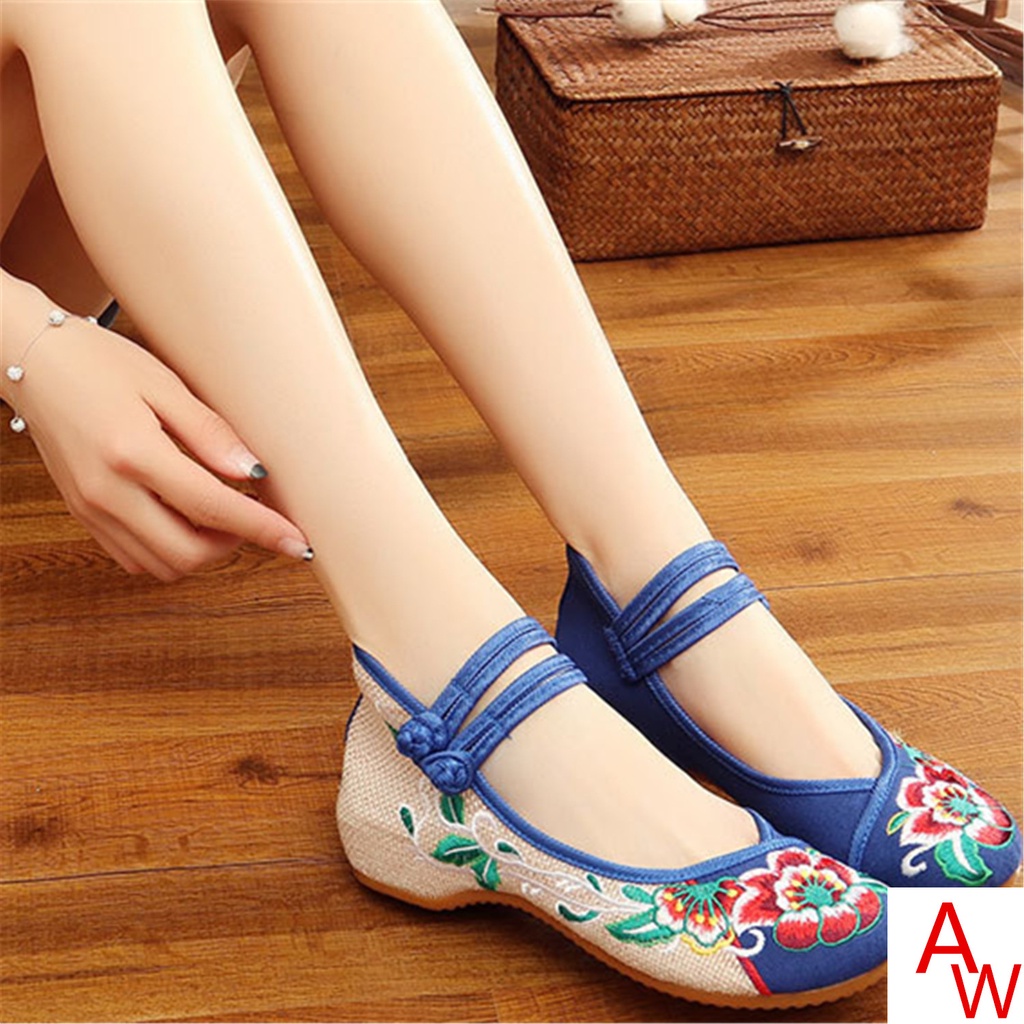 Giày Cao Gót  Giày Khiêu Vũ Đế Gân Vuông Phong Cách Dân Tộc Cho Nữ