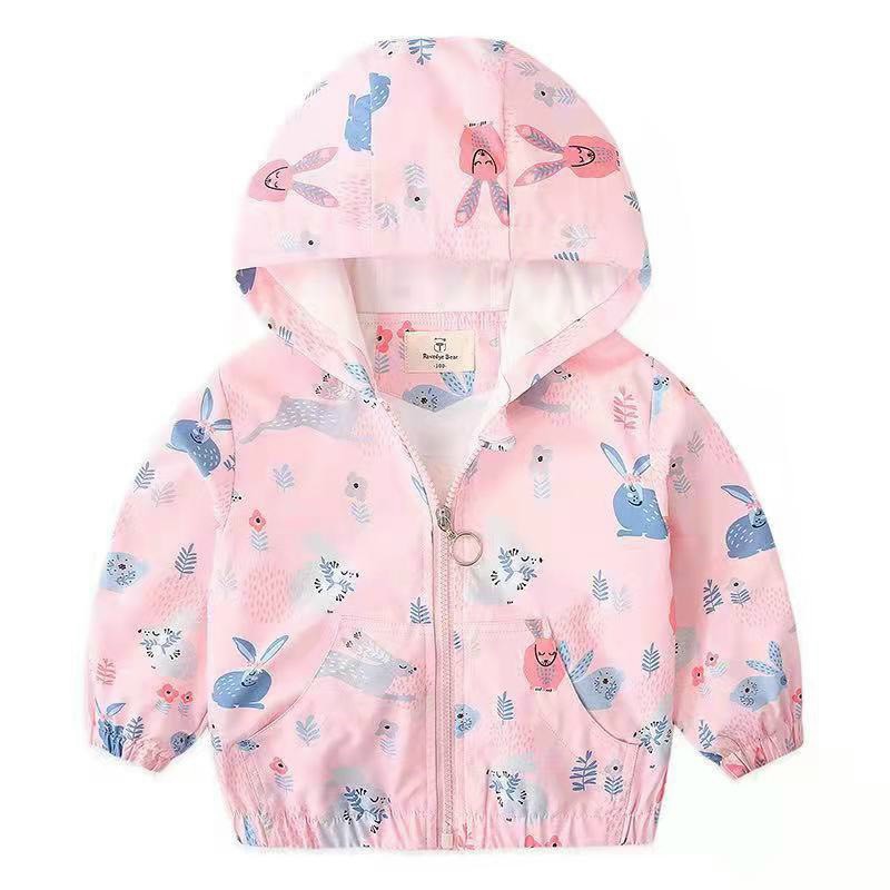 Áo gió bé gái 2-7 tuổi 2 lớp in hình xuất Hàn, Áo khoác gió cho bé bên trong lót cotton hàng Quảng Châu cao