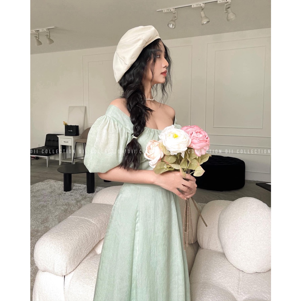 DII COLLECTION - Đầm midi thiết kế tiểu thư tơ tay bồng
