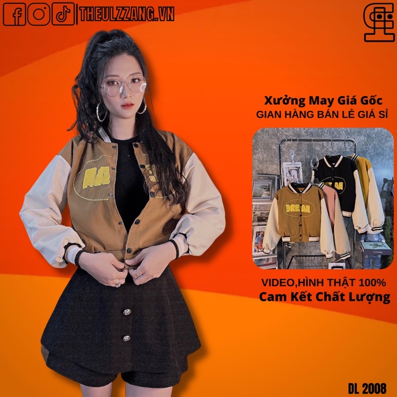 Áo Khoác Bomber Jackets Nam Nữ Kaki 2 Lớp Dày Dặn Form Rộng UNISEX Áo Khoác Đôi Nam Nữ Kaki PHỐI THÊU - AK1056 B