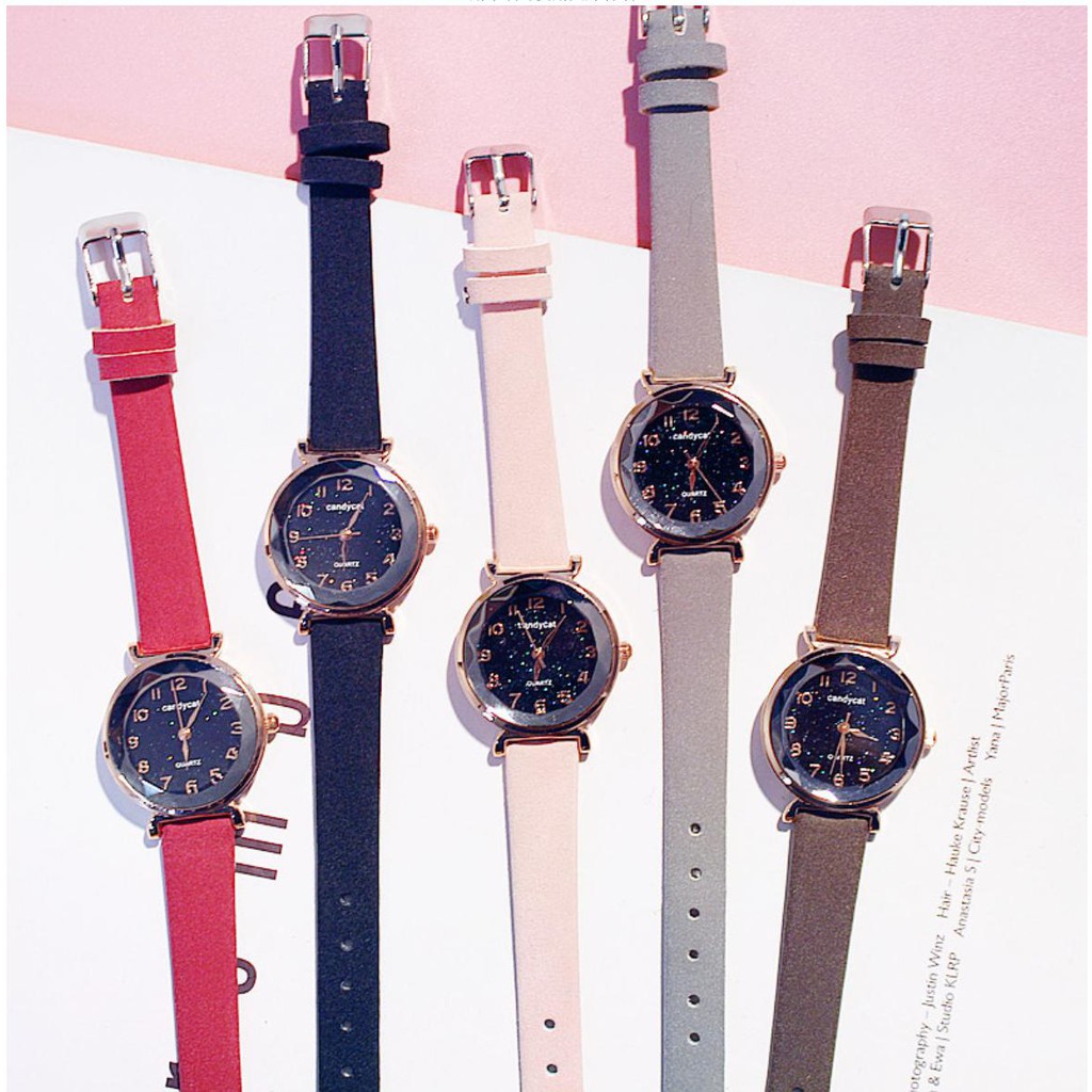 ĐỒNG HỒ NỮ DÂY DA CANDYCAT MẶT 3D D228 PHONG CÁCH HÀN QUỐC