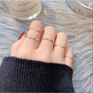 Set 5 nhẫn đeo tay phong cách Hàn Quốc dành cho nữ - Set 5 nhẫn hở xi mạ vàng bạc đính ngọc trai giả xinh xắn