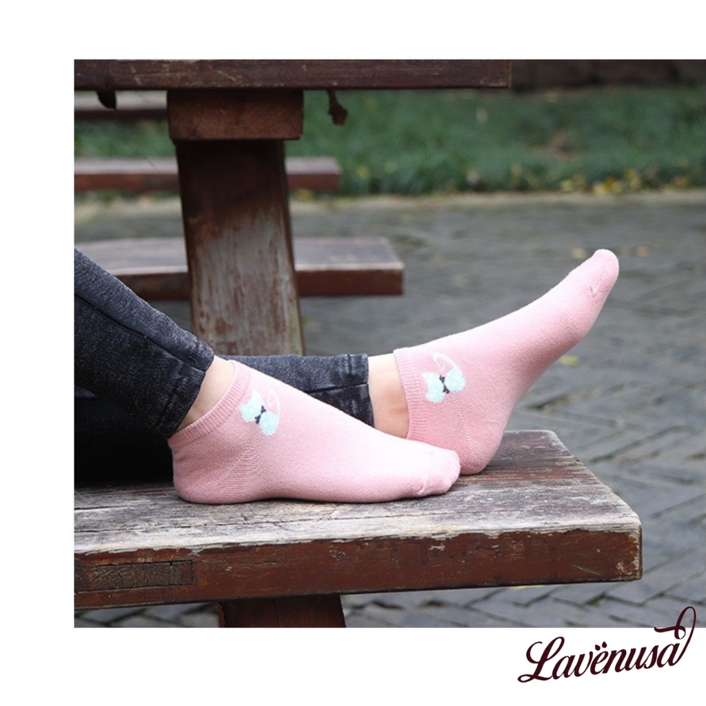 Tất vớ nữ cổ ngắn cao cấp hình mèo dễ thương chất cotton set 5 đôi LAVENUSA T32
