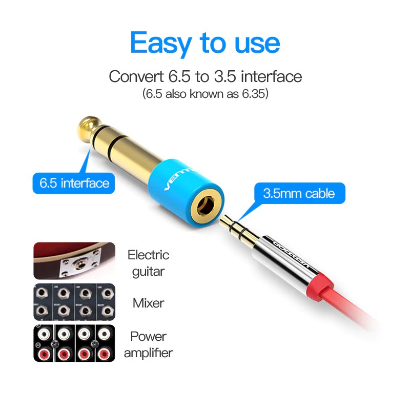 Đầu cắm chuyển đổi Audio 6.5mm đực sang 3.5mm cái cho cổng AUX