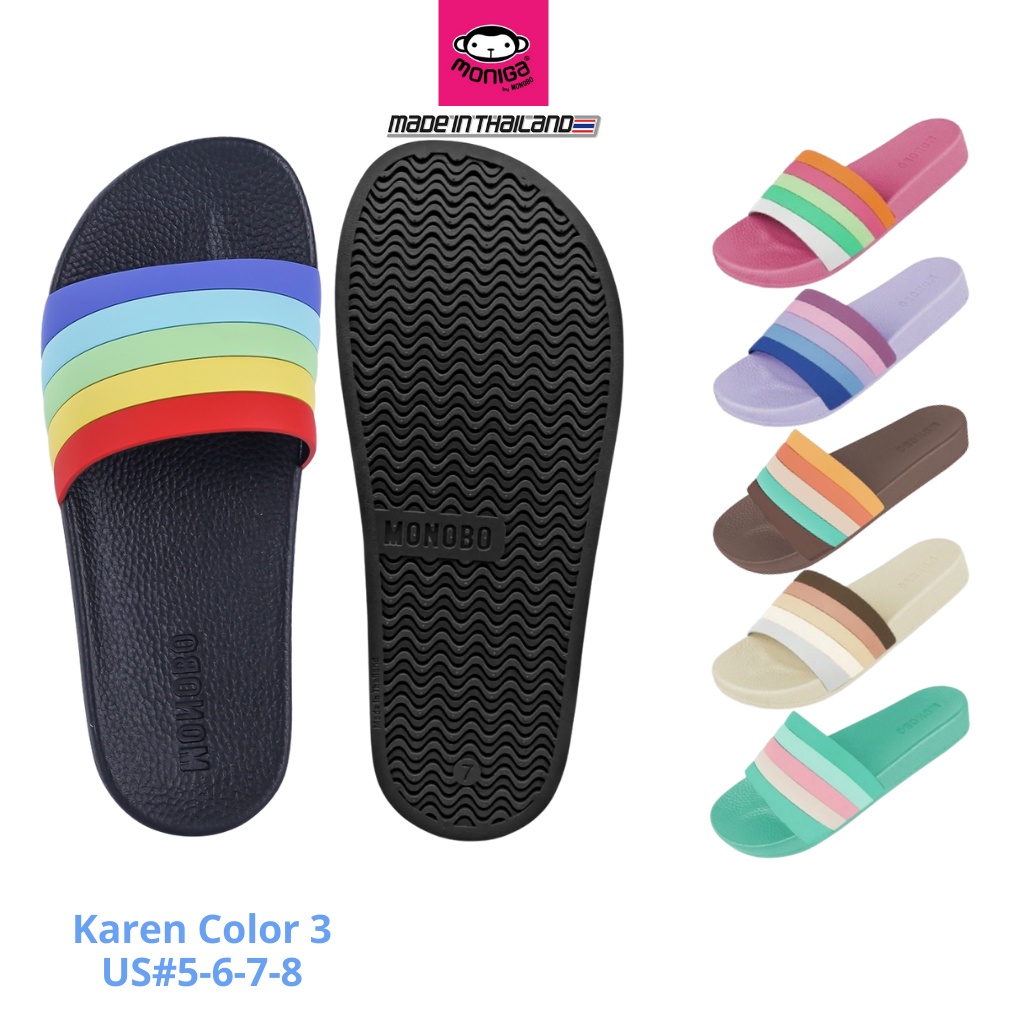 Dép Thái Lan Quai Ngang Nữ AMC hiệu MONOBO KAREN COLOR 3 Đế Cao Su Êm Cao Cấp, Trẻ Trung Quai Dẻo Mềm Màu sắc Cầu Vồng